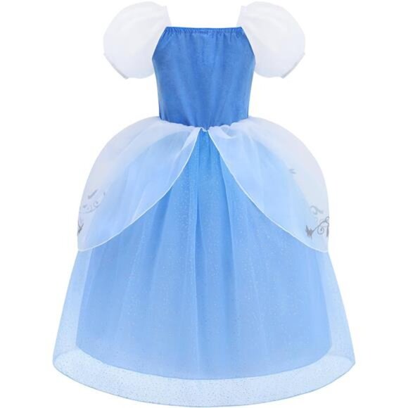 Princess Dress for Girls Puff Sleeves Princess Costume Blue Fancy Dress Up for - Picture 2 of 7